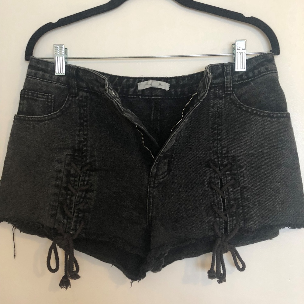 Nordstrom black lace-up jean shorts